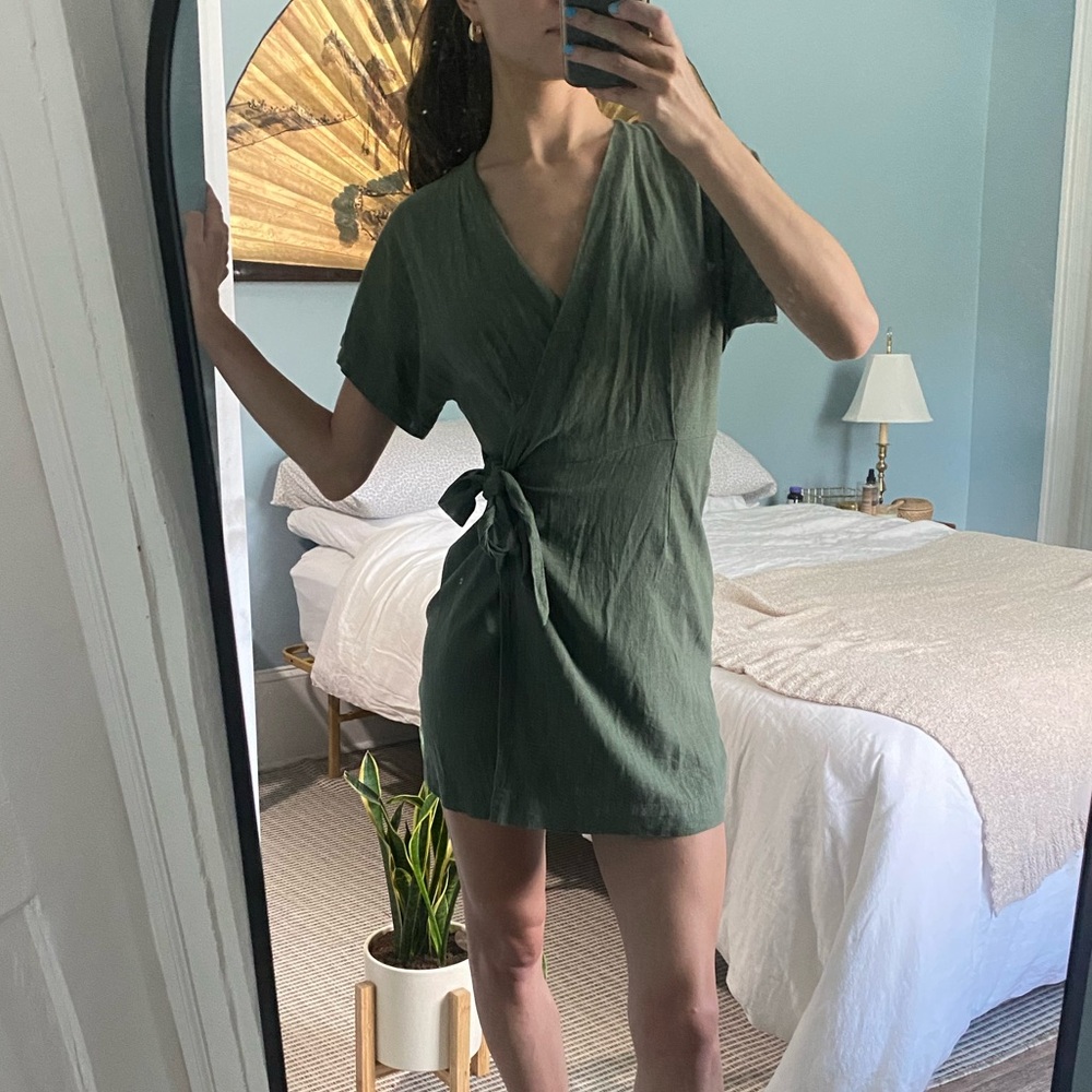 Olive green beach cover up wrap dress